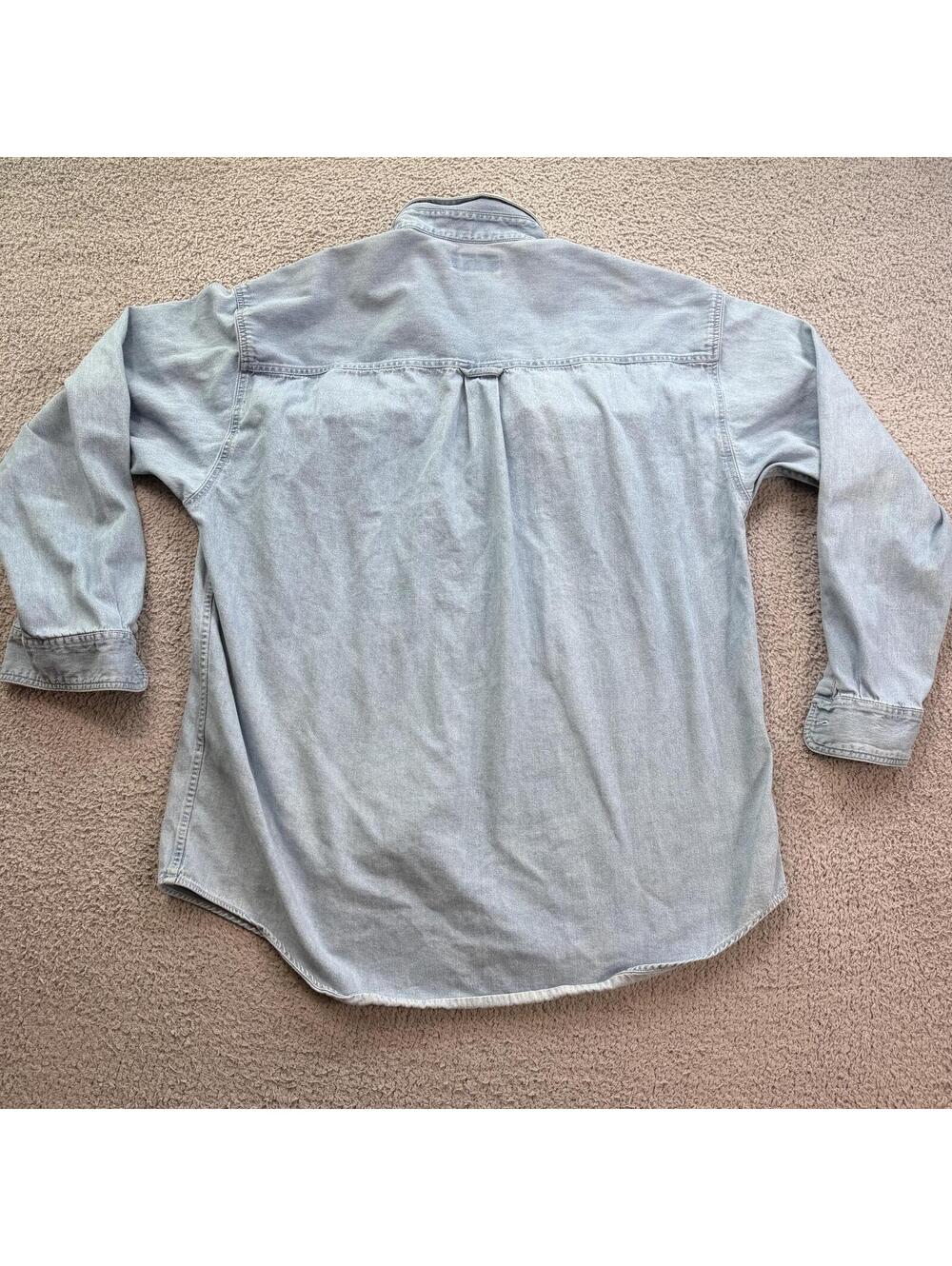 Vintage Croft & Barrow Light Wash Denim Button Up Shirt XXL Workwear Dadcore Y2K - Picture 2 of 5